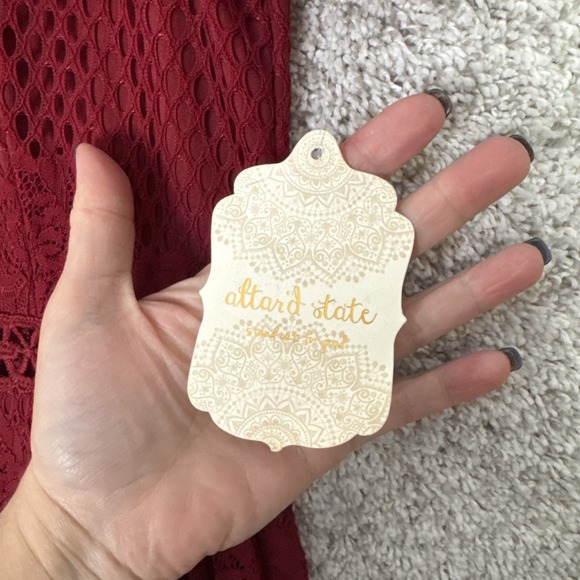 Altar'd State Mariska Brick Red Lace Semi-Sheer Embroidered Maxi Dress Womens L - Picture 4 of 14